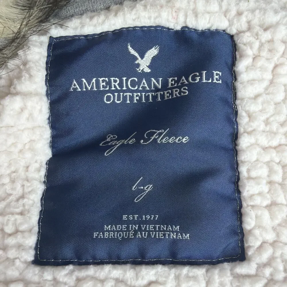 American Eagle Y2K Fur Fleece Lined Zip Up Hoodie Red Plaid Grunge Punk Size L - Picture 11 of 11